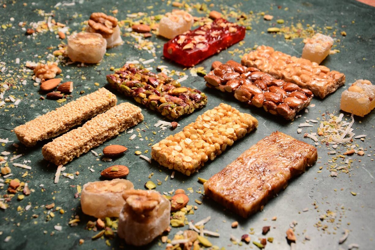 A variety of nut and seed bars showcasing delicious textures and flavors.